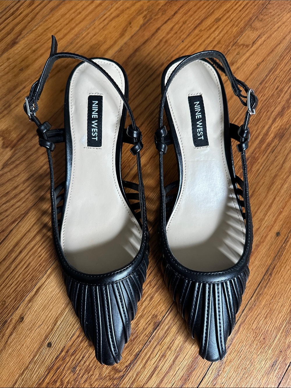Nine West Black Pointed Slingback Mules with Pleated Toe